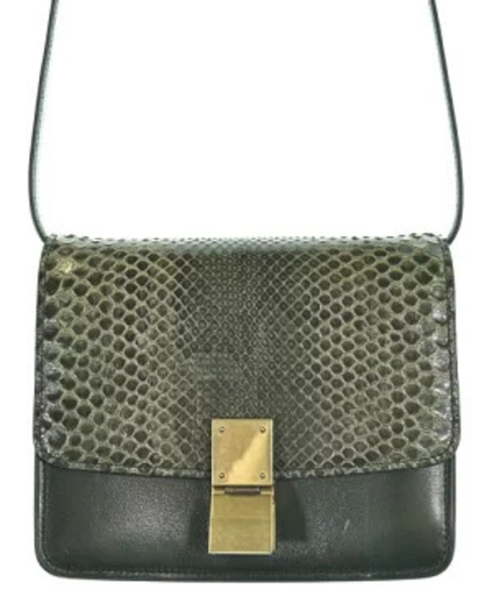 CELINE Leather Triangle Bag olive green white logo Green